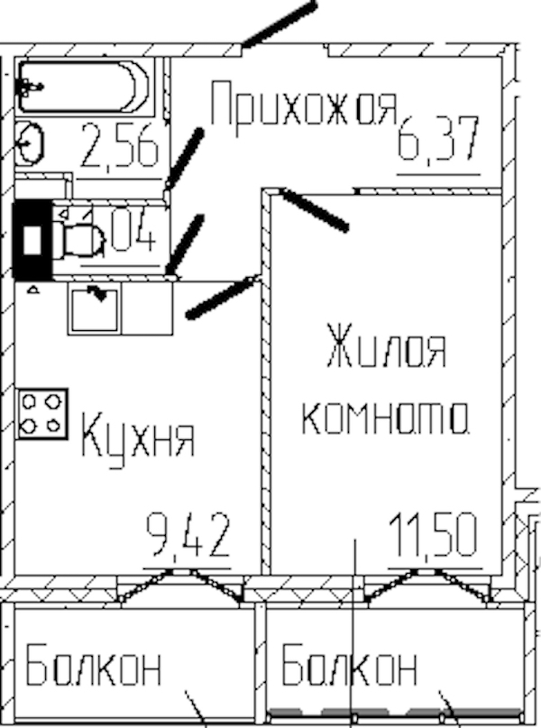 1-комнатная квартира 32.89 м², 6/8 эт., ЖК «SERTOLOVO PARK»
